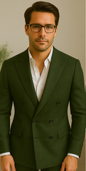 Wool Suit - Italian Made Business Suit by Statement Men's 100% Wool 2 Piece Suit - Double Breasted Windowpane