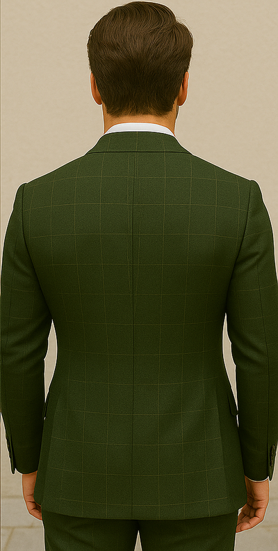 Wool Suit - Italian Made Business Suit by Statement Men's 100% Wool 2 Piece Suit - Double Breasted Windowpane 9 SD-103_Brown_38R  - from alligatorwarehouse.com