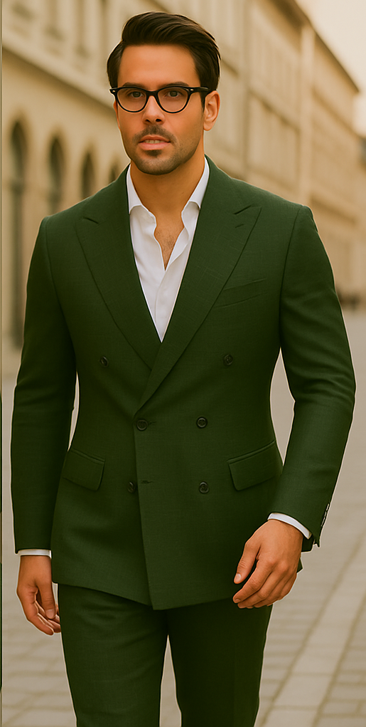 Wool Suit - Italian Made Business Suit by Statement Men's 100% Wool 2 Piece Suit - Double Breasted Windowpane