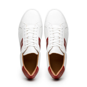 Zelli Olympias Calfskin and Crocodile Sneakers in White and Red