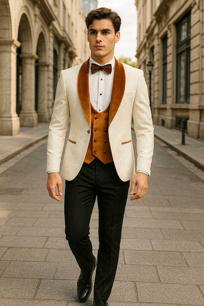 Marco Lorenzo Premium Paisley Burnt Orange Velvet 4pc Suit W/ Matching Bowtie 4 Oct-68  - from alligatorwarehouse.com