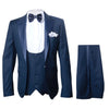 Men’s Navy Blue Tuxedo with Satin Peak Lapel with navy sateen  – 3 Piece Formal Suit with Vest and Bow Tie 6   - from alligatorwarehouse.com