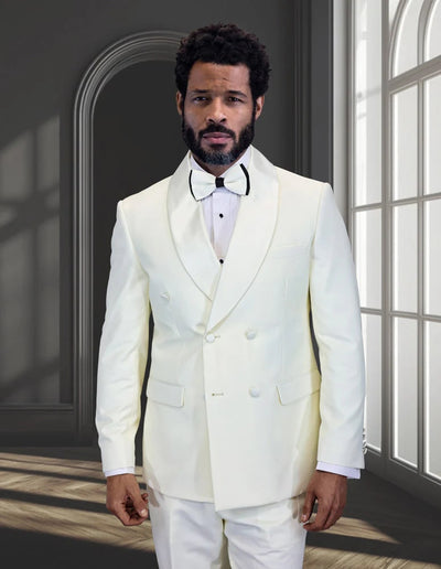 Mens Off-White Double Breasted Tuxedo Jacket with Shawl Lapel | Formal Wedding Suit in Ivory Cream Color 6   - from alligatorwarehouse.com