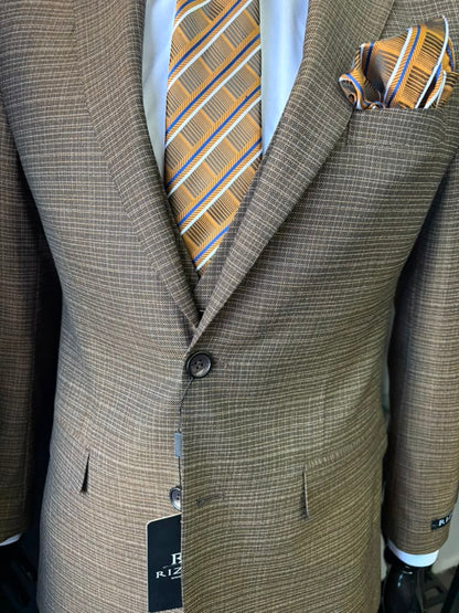 Men's Great Gatsby Brown Checker Plaid Texture 3-Piece Suit – Classic Fit Business, Wedding & Formal Suit Set - Victorian style 1920s