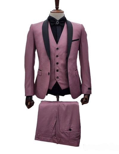 Men's Mauve Pink Tuxedo Suit ƒ?? 3-Piece Slim Fit with Black Satin Shawl Lapel 7   - from alligatorwarehouse.com