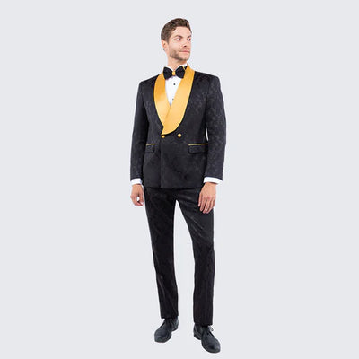 Men’s Black and Gold Jacquard Tuxedo Suit – Luxury Slim Fit Formal Wedding, Prom, and Gala Outfit 8   - from alligatorwarehouse.com