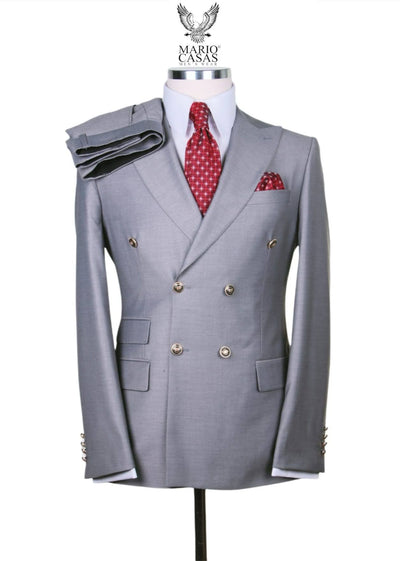 Mens Light Grey Double-Breasted Suit – Classic Slim Fit Business and Wedding Formal Attire 6   - from alligatorwarehouse.com
