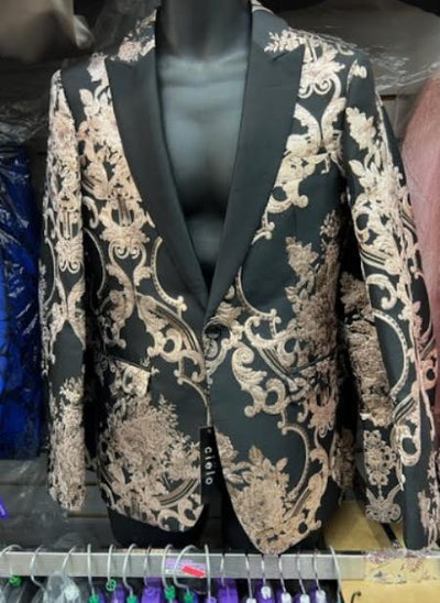 Mens Black and Rose Gold Floral Embroidered Blazer Suit Black Pants – Luxury Tuxedo Jacket for Weddings, Proms and Parties 6   - from alligatorwarehouse.com