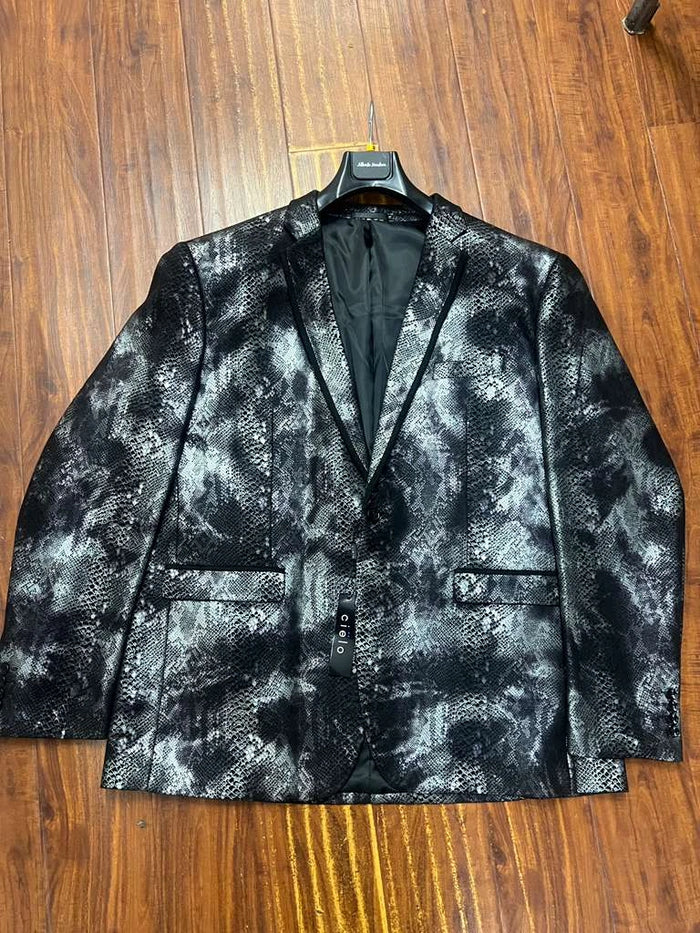 Men’s Black and Charcoal Gray Snakeskin Print Blazer, Animial Exotic Skin Alligator Crocodile Texture
