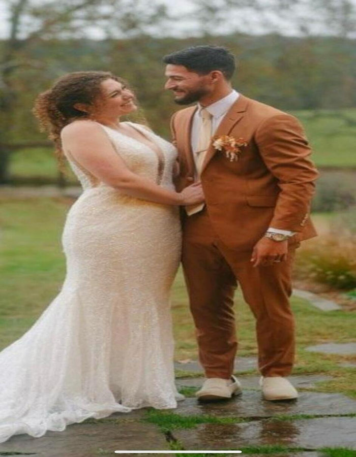 Mens Rust Brown Wedding Suit Modern Slim Fit Groom Suit for Fall Outdoor Ceremonies