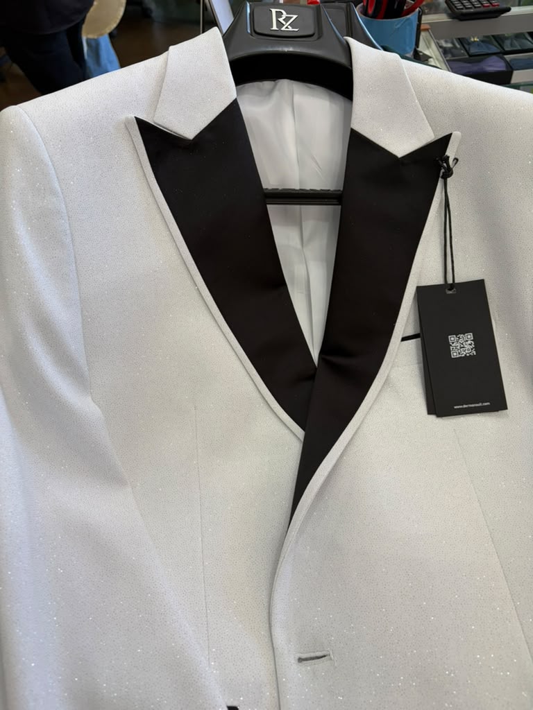Men's White Sparkle Dinner Jacket – Black Satin Shawl Lapel Tuxedo Blazer   Slim Fit Sequin Shiny Prom Jacket