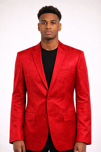 Men’s Red Paisley Velvet Blazer - Christmas new year Sport Coat Jacket - Prom 2026 Collection