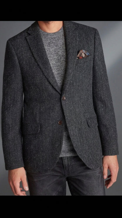Men’s Charcoal Grey Herringbone Western Winter Blazer – Cowboy Sport Coat Jacket