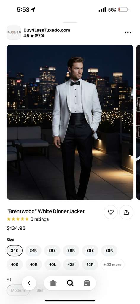Men's White Dinner Jacket Tuxedo Blazer with Black Satin Shawl Lapel  With Black Tuxedo Pants