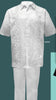 Men’s Linen White Embroidered Guayabera Two-Piece Set – Short Sleeve Shirt and Pants - Summer Walking Suit 3   - from alligatorwarehouse.com