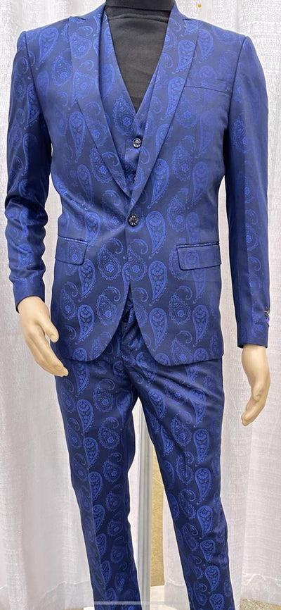 Men’s Saphire Blue Paisley 3-Piece Suit – Slim Fit Designer Tuxedo Set for Weddings and Formal Events in Cobalt Blue Color 6   - from alligatorwarehouse.com