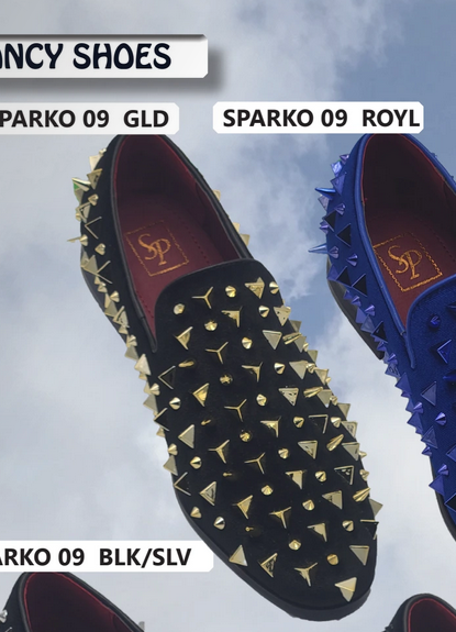 Men’s Studded Velvet Loafers – Designer Party and Prom Dress Shoes with Gold and Silver Spikes