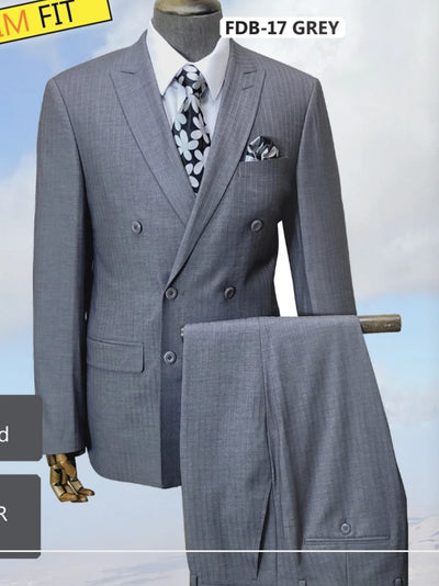 Mens Grey Tone on Tone Double-Breasted Suit – Classic Slim Fit 2 Piece Formal Business Gray Shadow Stripe 8   - from alligatorwarehouse.com