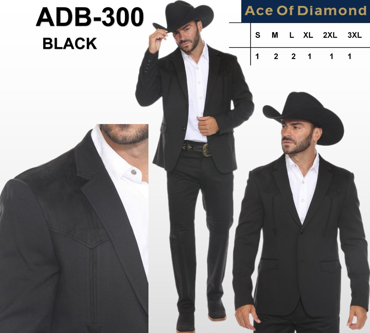 Men’s Black Western Blazer – Cowboy Sport Coat with Western Yoke Design
