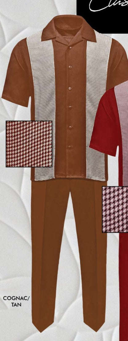 Men’s Cognac Tan Two-Piece Outfit – Short Sleeve Button-Up Shirt and Pants Set