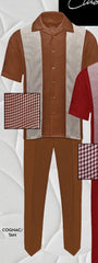 Men’s Cognac Tan Two-Piece Outfit – Short Sleeve Button-Up Shirt and Pants Set