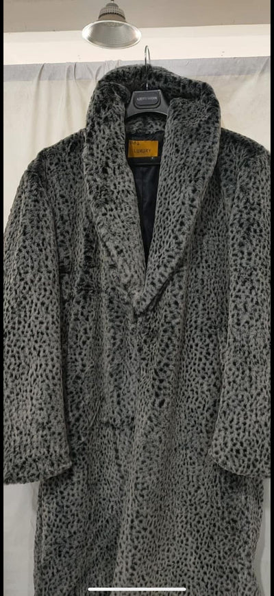 Men’s Luxury Long Grey Faux Fur Coat – Winter Overcoat with Animal Print Design 7   - from alligatorwarehouse.com