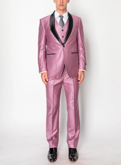 Men’s Shiny Pink Tuxedo Dinner Jacket with Black Pants – Shawl Lapel Formal Tuxedo