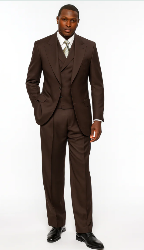 Tiglio Mens Black 3 Piece Suit – Single Button Classic Fit Pleated Wide Leg Pants Formal Business Church Suit - 100% Wool