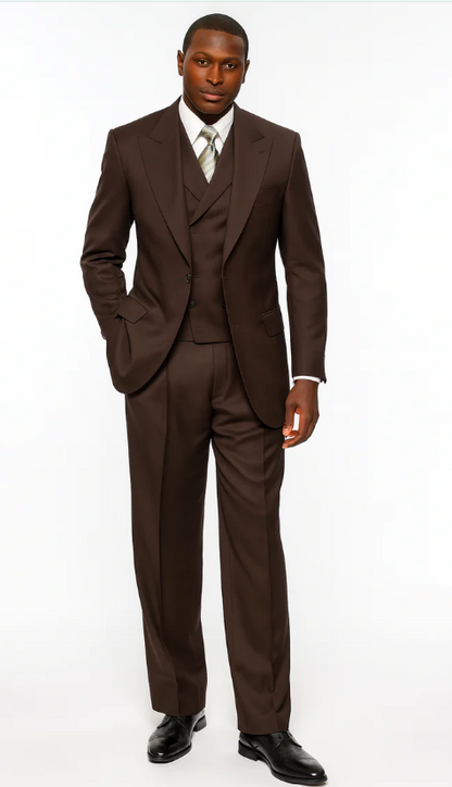 Tiglio Mens Black 3 Piece Suit – Single Button Classic Fit Pleated Wide Leg Pants Formal Business Church Suit - 100% Wool