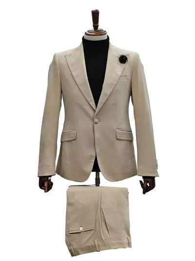 Mens Sand Beige Velvet Tuxedo Suit – 2 Piece Slim Fit Blazer and Pants Formal Set - Winter Fabric Natural Color 1   - from alligatorwarehouse.com