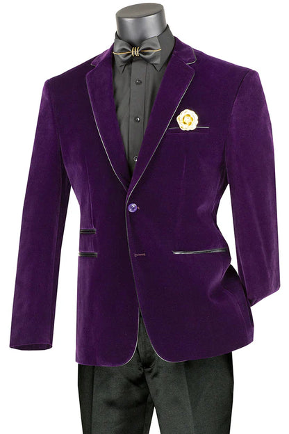Men’s Purple Velvet Blazer – Luxury Slim Fit Formal Jacket with Black Satin Trim Tuxedo Dinner Jacket