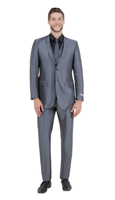 Men’s Dark Grey Shiny Two-Piece Suit – Slim Fitted Formal Jacket and Tailored Pants - Sateen Metalic in Charcoal Gray Color 8   - from alligatorwarehouse.com