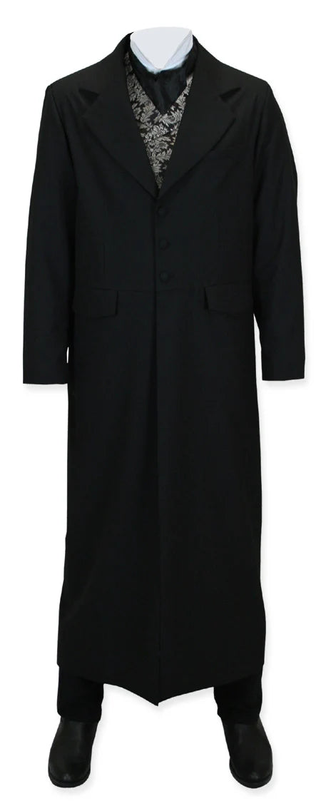 Men’s Matrix Neo Inspired Black Wool Duster Coat – Long Gothic Victorian Full Length Overcoat