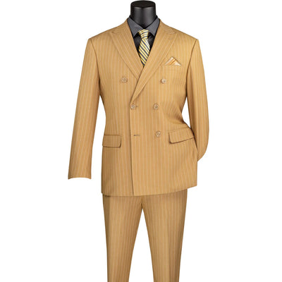 Mens Camel Tan Pinstripe Double-Breasted Suit – Bold 6-Button Modern Vintage Style 6   - from alligatorwarehouse.com