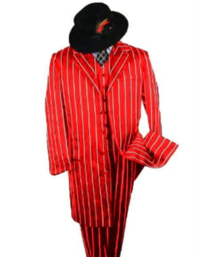 Men’s Red Pinstripe Zoot Suit – 1920s Gangster Pimp Style with Long Jacket & Matching Hat 6   - from alligatorwarehouse.com