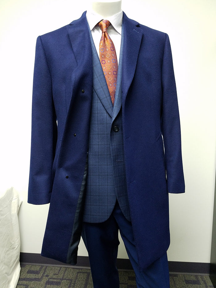Mens Cobalt Blue Wool and Cashmere Car Coat Overcoat – Classic Winter Topcoat for Indigo Sapphire Color (light Navy Dark Royal)