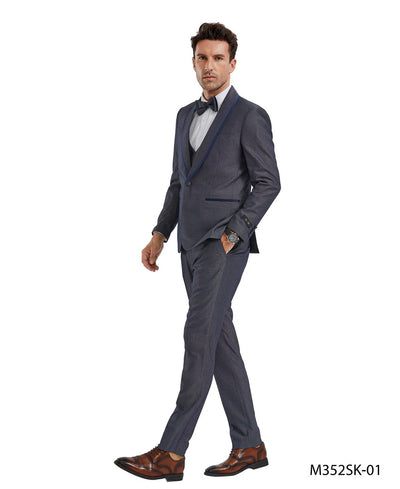 Men’s Charcoal Gray with blue Trim Slim Fit 3-Piece Suit – Modern Wedding and Business Formal Tuxedo Set 10   - from alligatorwarehouse.com