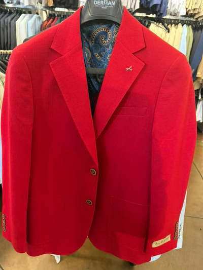Men’s Red Linen Blazer – Two-Button Wedding, Business and Smart Casual Sport Coat