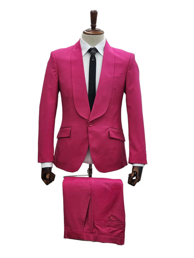 Mens Hot Pink Tuxedo Dinner Jacket + Pants with Shawl Lapel – Slim Fit 2-Piece Suit for Weddings, Proms Suit in Fuchsia Colors 6   - from alligatorwarehouse.com