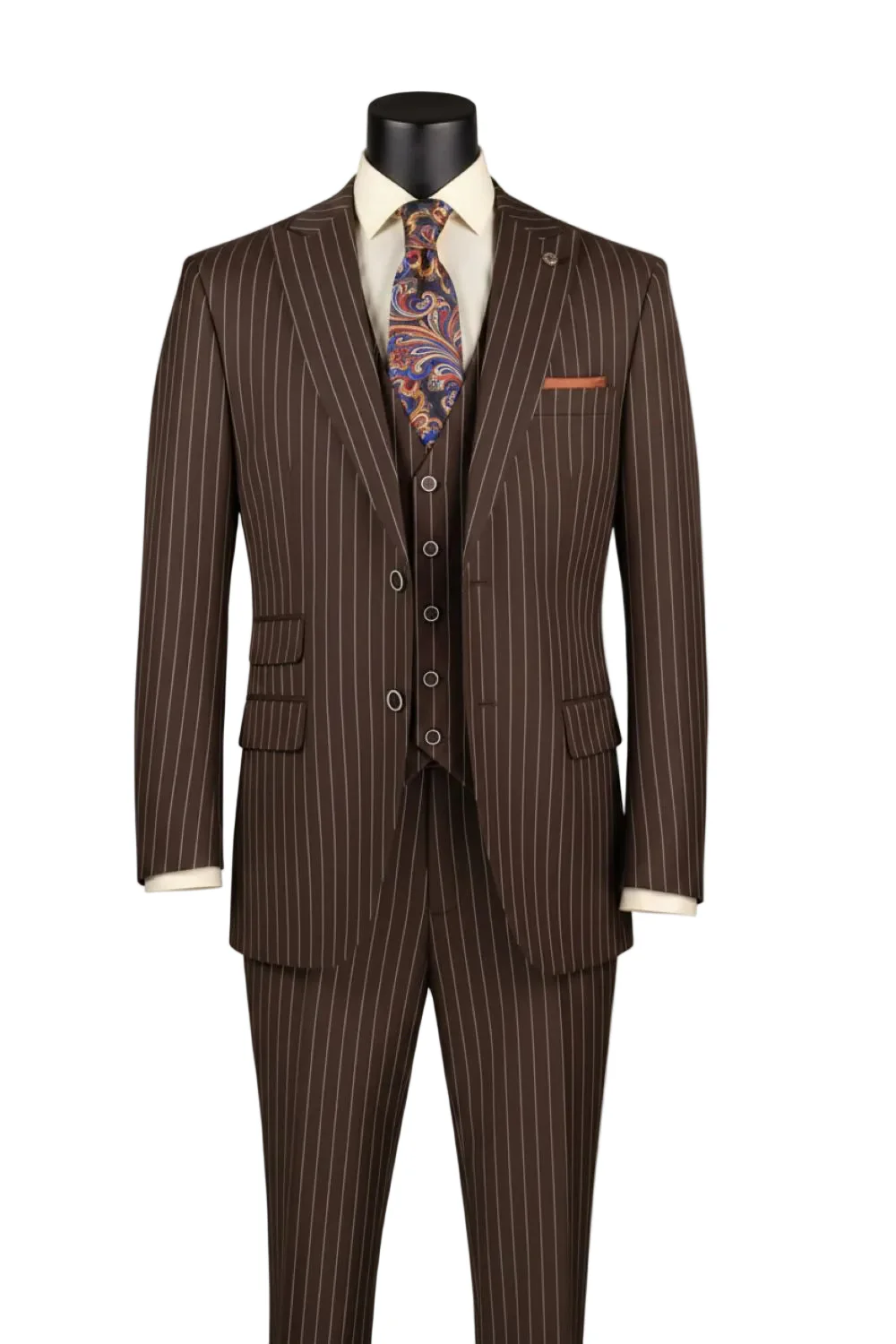 Men’s Doctor Who Inspired Brown Pinstripe 3-Piece Suit – Retro Vintage Wedding, Costume & Formal Suit