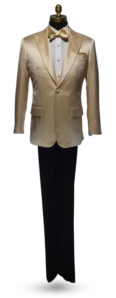 Men’s Champagne Tuxedo Dinner Jacket – Satin Finish Formal Wedding Prom Blazer and Bowtie included