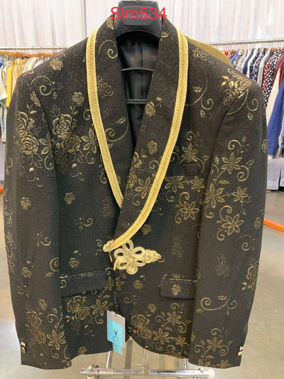 Men’s Black and Gold Embroidered Luxury Blazer – Designer Floral Pattern Wedding & Party Jacket (Sim534) 7   - from alligatorwarehouse.com