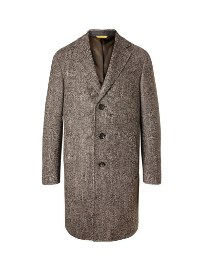 Men’s Black & Grey  Herringbone Tweed Wool Blend Overcoat – Classic Single-Breasted Winter Blazer Carcoat