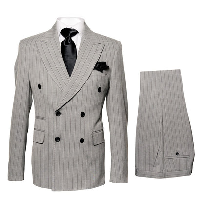 Men’s Grey and Black Pinstripe Double-Breasted Suit – 1920s Gangster Vintage Looking suit By Rossiman