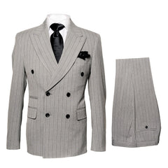 Men’s Grey and Black Pinstripe Double-Breasted Suit – 1920s Gangster Vintage Looking suit By Rossiman