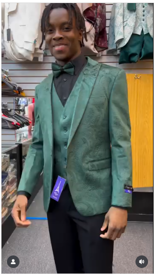 Men’s Emerald Green Paisley Tuxedo 3-Piece Suit – Slim Fit Formal Blazer, Vest, and Pants for Weddings, Proms 2   - from alligatorwarehouse.com