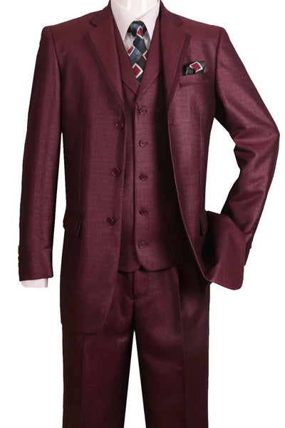 Mens Burgundy 3-Piece Suit – Burgundy Three Buttons Vested Suit - Pleated Pants Classic Fit Athletic Cut 6   - from alligatorwarehouse.com