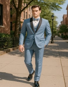 Dumb and Dumber Light Blue Tuxedo Costume for Men with Matching Top Hat – Classic 90s Party and Halloween Suit