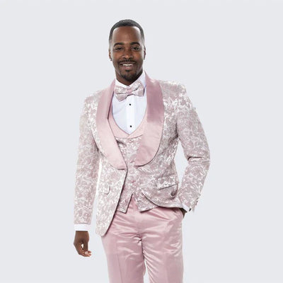 Men’s Light Pink Dusty Rose -  Floral Tuxedo Suit – Luxury Satin Shawl Lapel 3-Piece Formal Wedding and Prom Suit in Blush Mauve color 8   - from alligatorwarehouse.com