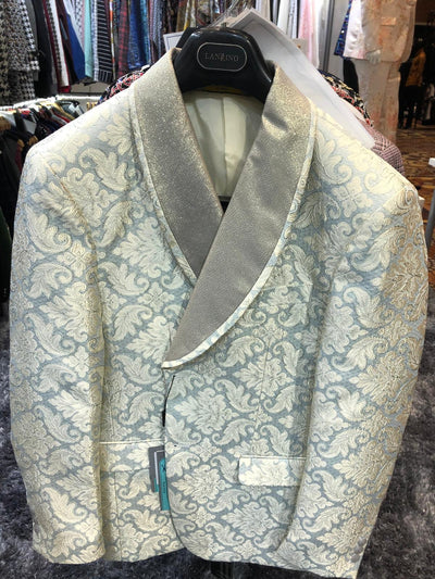 Men’s Champaign Silver and Cream Embroidered Luxury Blazer – Floral Pattern Wedding & Party Dinner Jacket in Light Tan Color 8   - from alligatorwarehouse.com